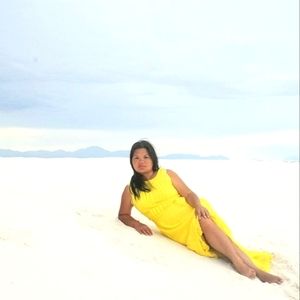 Sharagano yellow pleated maxi dress